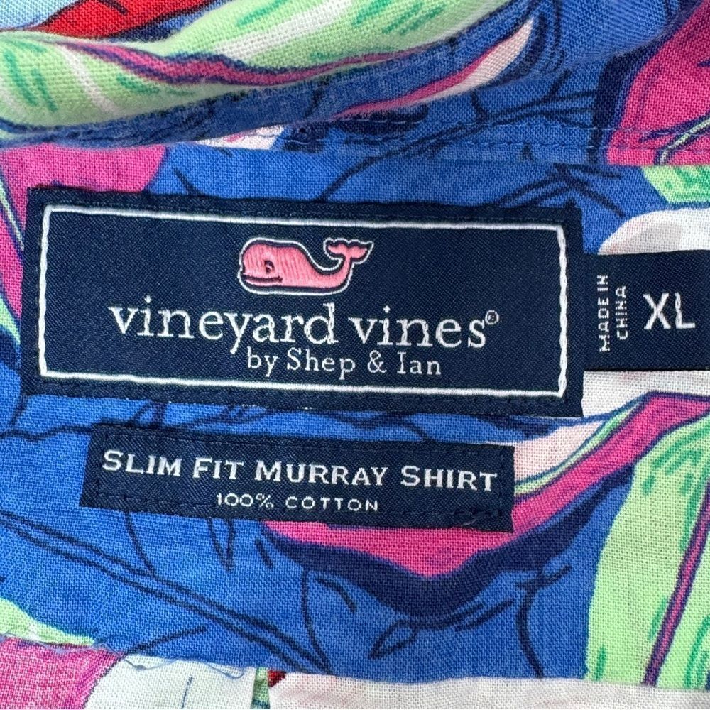 Vineyard Vines Tropical Print Button Front Slim Fit Murray Shirt Blue XL - Picture 9 of 11